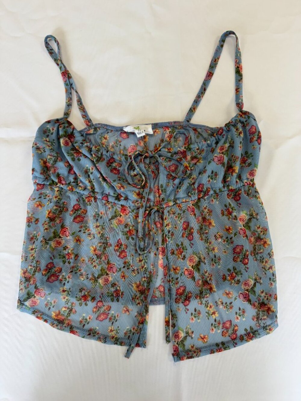 Live in the Moment Blue Floral Sheer Top Flowy Size XS